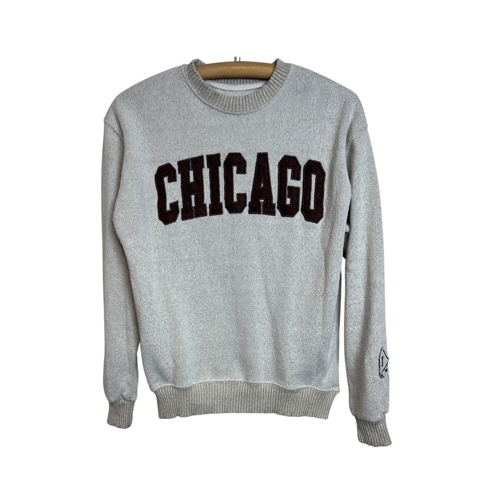 New York Popular Chicago Sweatshirt Mens Med Grey Crewneck Pullover Varsity A73